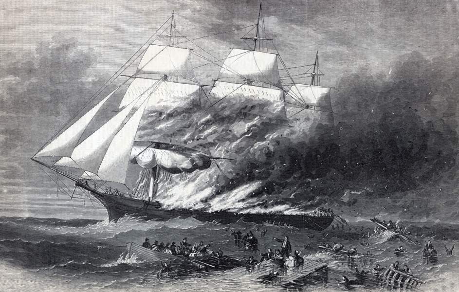 Burning of the S.S. William Nelson in the North Atlantic, June 26, 1865, artist's impression