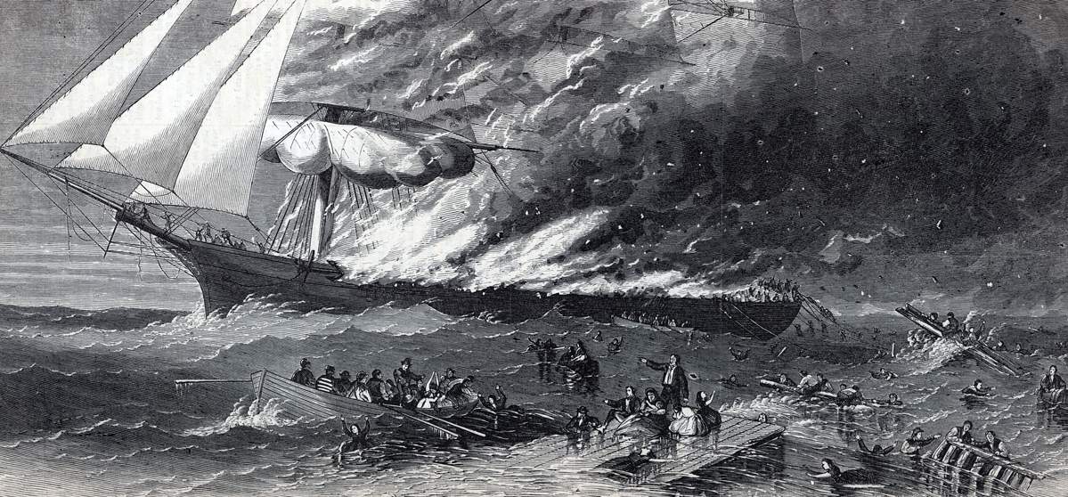 Burning of the S.S. William Nelson in the North Atlantic, June 26, 1865, artist's impression, detail