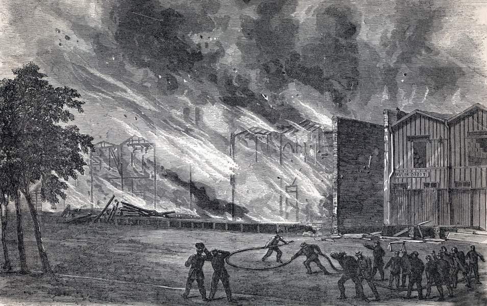 Destructive fire in Nashville, Tennessee, June 9, 1865, artist's impression