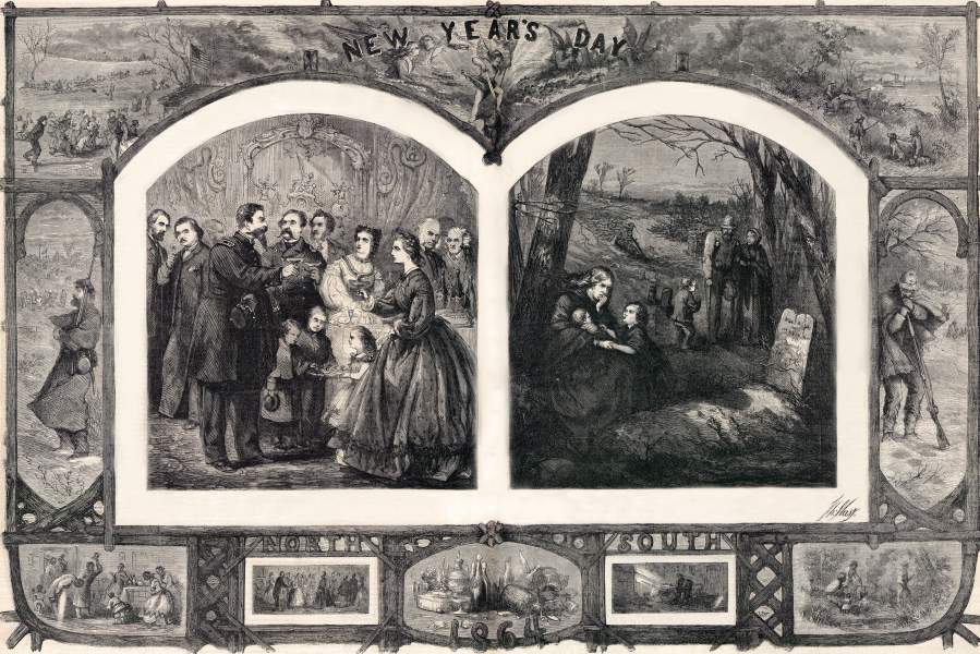 "New Year's Day, 1864 - North and South," Thomas Nast in Harper's Weekly, zoomable image