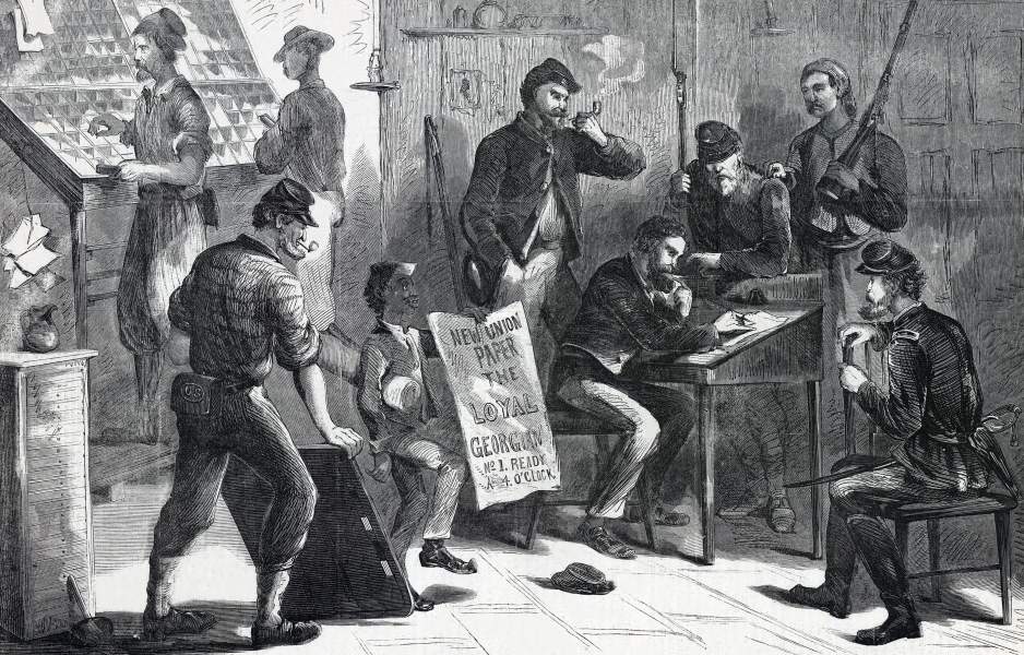 First issue of Union newspaper "Loyal Georgian," Savannah, Georgia, December 24, 1864, artist's impression, zoomable image