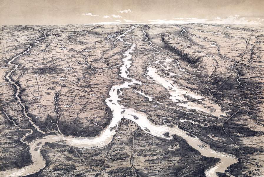 Junction of Ohio and Mississippi Rivers, with view of Mississippi Valley, circa 1861, zoomable image