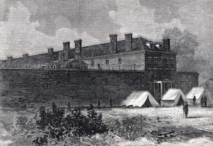 The Old Penitentiary Building on the Washington Arsenal grounds, Washington, DC, May, 1865, artist's impression