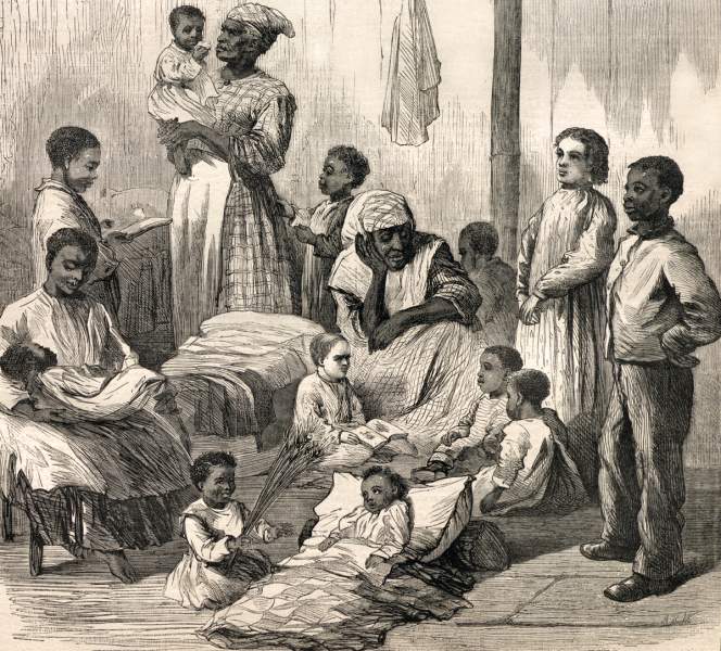 Group in African-American Orphanage, Memphis, Tennessee, May 1866, artist's impression, detail
