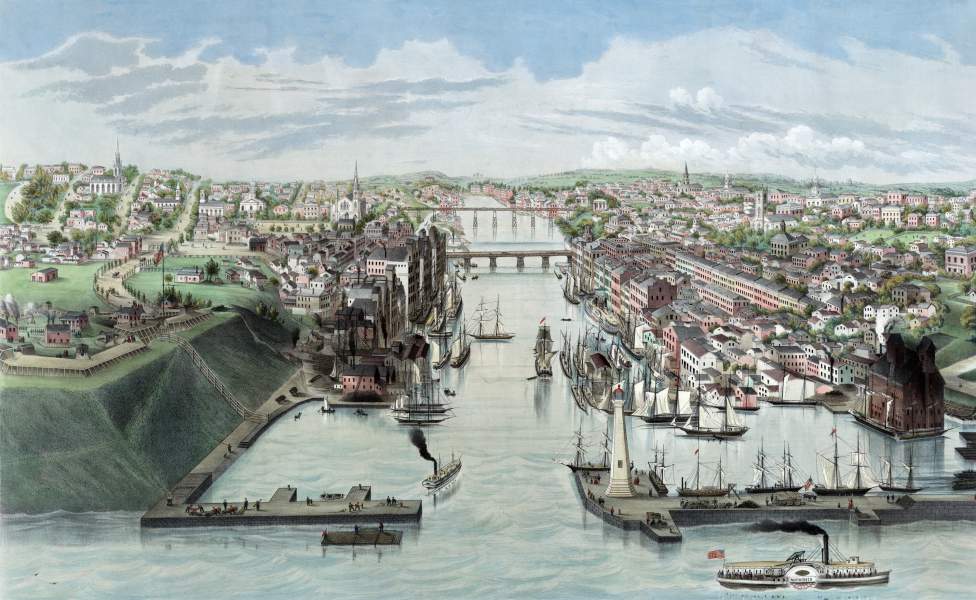 Oswego, New York, 1855, bird's-eye view, zoomable image