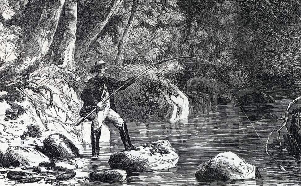 "Trout Fishing in the Mountain Streams of Pennsylvania," Frank Leslie's Newspaper, September 1865, artist's impression, detail