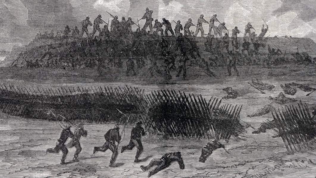 Union assault on Confederate strongpoint, Siege of Petersburg, Virginia, October 27, 1864, artist's impression, detail