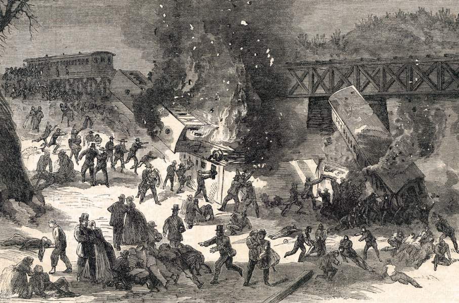 Train crash near Birmingham, Pennsylvania, January 14, 1864, artist's impression, detail