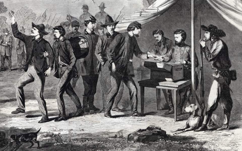 Pay Day, Sherman's Army, Atlanta, Georgia, 1864, artist's impression, detail