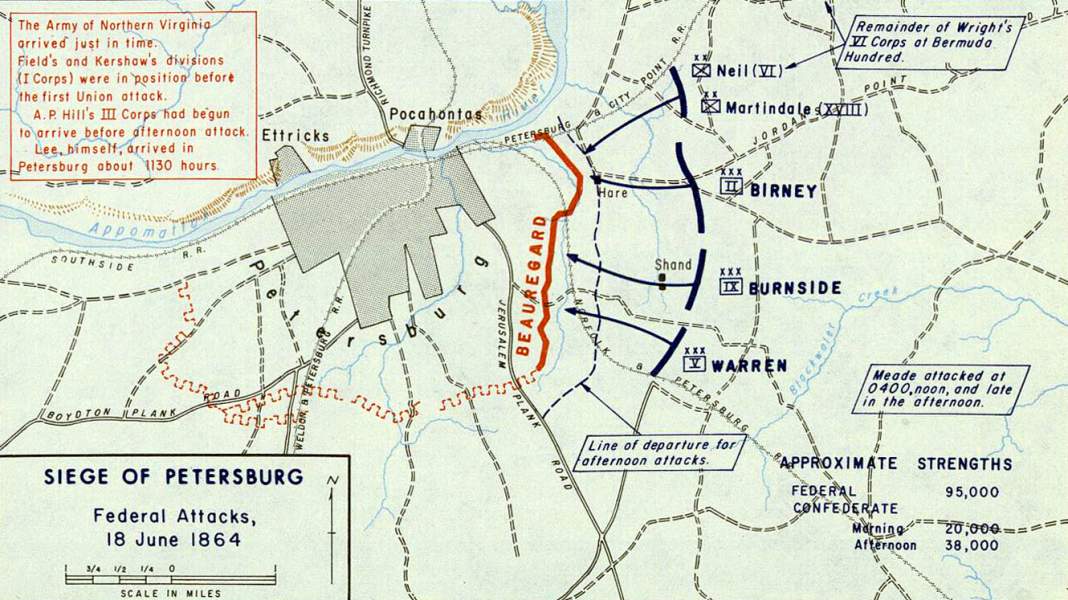 Siege of Petersburg, June 18, 1864, campaign map, zoomable image