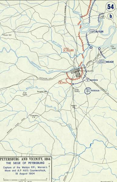 Siege of Petersburg, August 18, 1864, campaign map, zoomable image