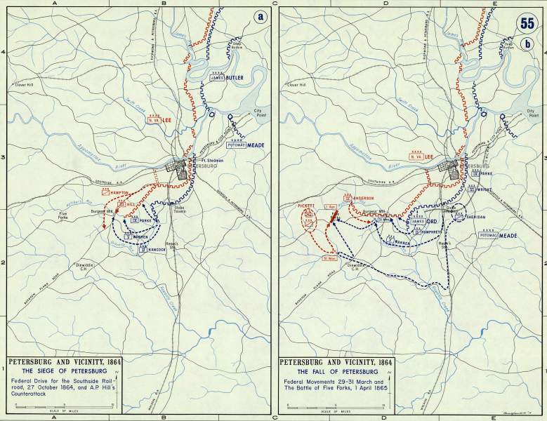 Siege and Fall of Petersburg, October 1864 to April 1865, campaign map, zoomable image