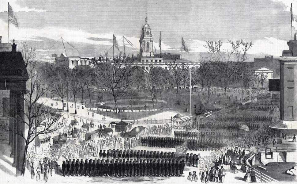 Parade of the New York City Metropolitan Police, New York City, November 16, 1865, artist's impression