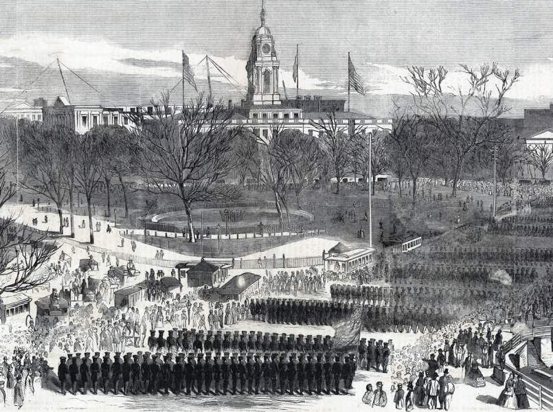 Parade of the New York City Metropolitan Police, New York City, November 16, 1865, artist's impression, detail