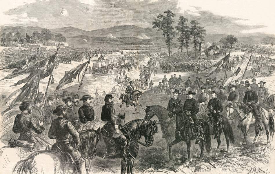 Alfred R. Waud, "An Advance of the Army of the Potomac," in Harper's Weekly, January 1864, zoomable image