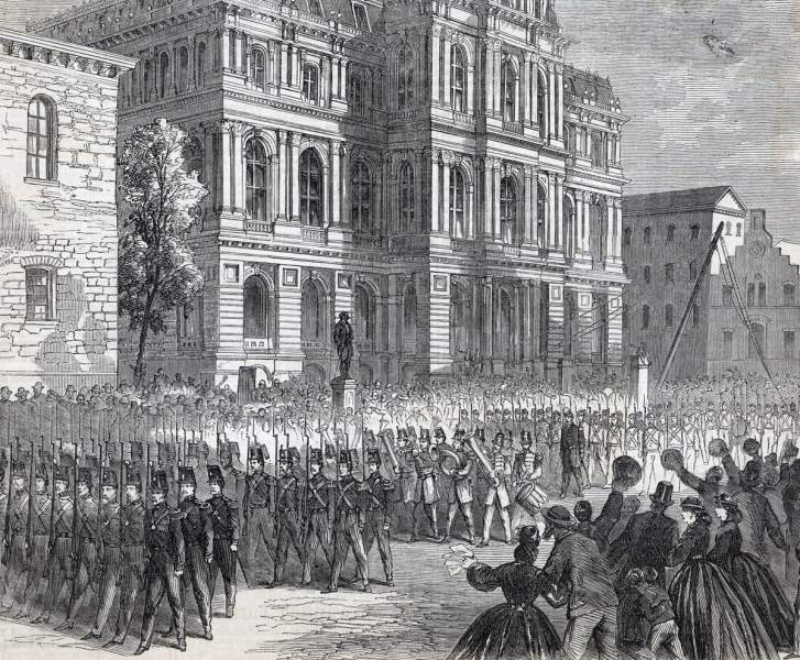 New York's 71st National Guard Regiment parades in Boston, Massachusetts, August 16, 1865, artist's impression, detail