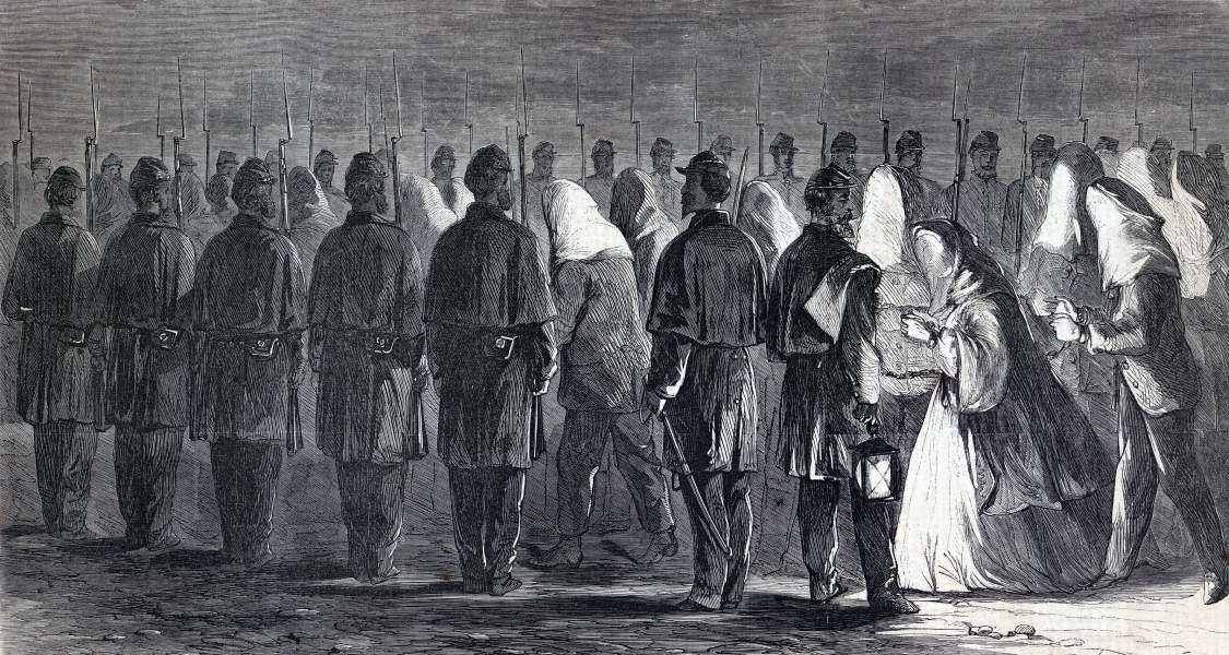 Accused Lincoln murder conspirators transferred to Washington Penitentiary, May 1865, artist's impression, zoomable image