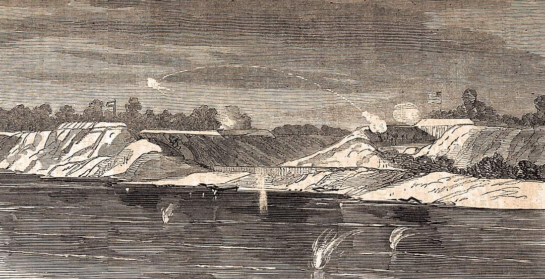 Port Hudson from the western bank of the Mississippi, July 1863, artist's impression, detail