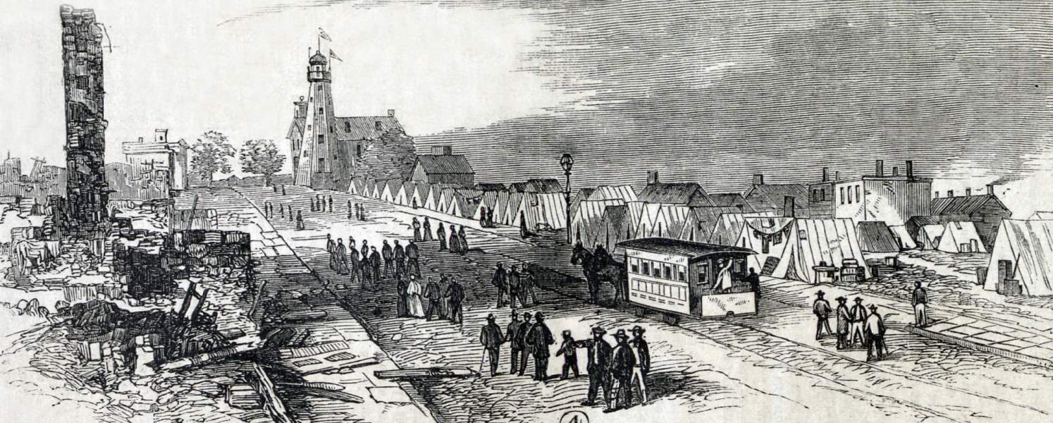 Burned out sections of Portland, Maine, July 1866, artist's impression