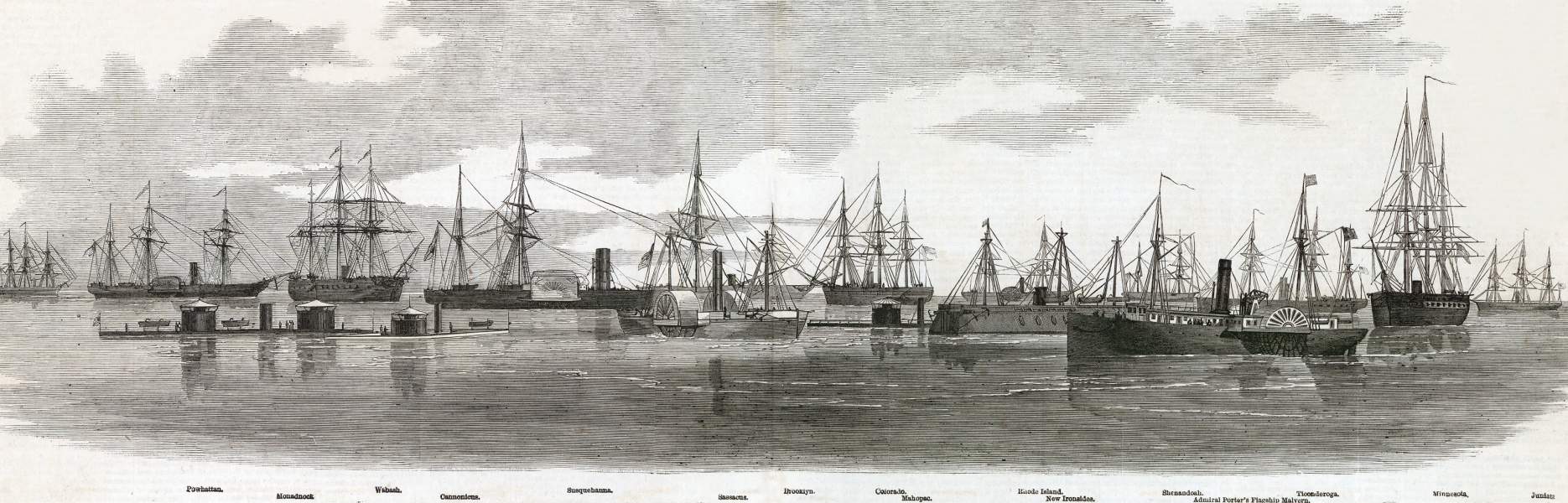 Ships of Admiral Porter's task force, Hampton Roads, Virginia, December 12, 1864, artist's impression, zoomable image