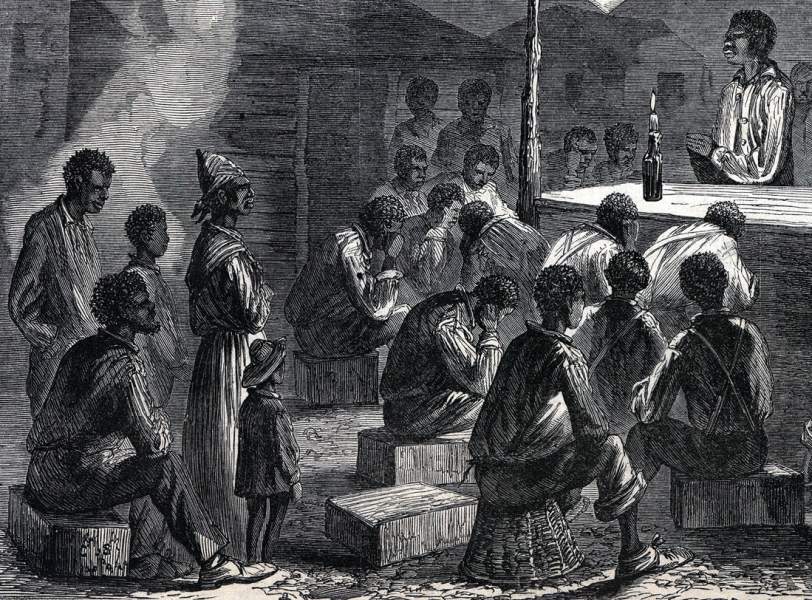 Evening African-American Prayer Meeting, City Point, Virginia, September, 1864, artist's impression, detail