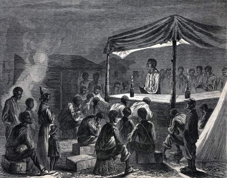 Evening African-American Prayer Meeting, City Point, Virginia, September, 1864, artist's impression, zoomable image