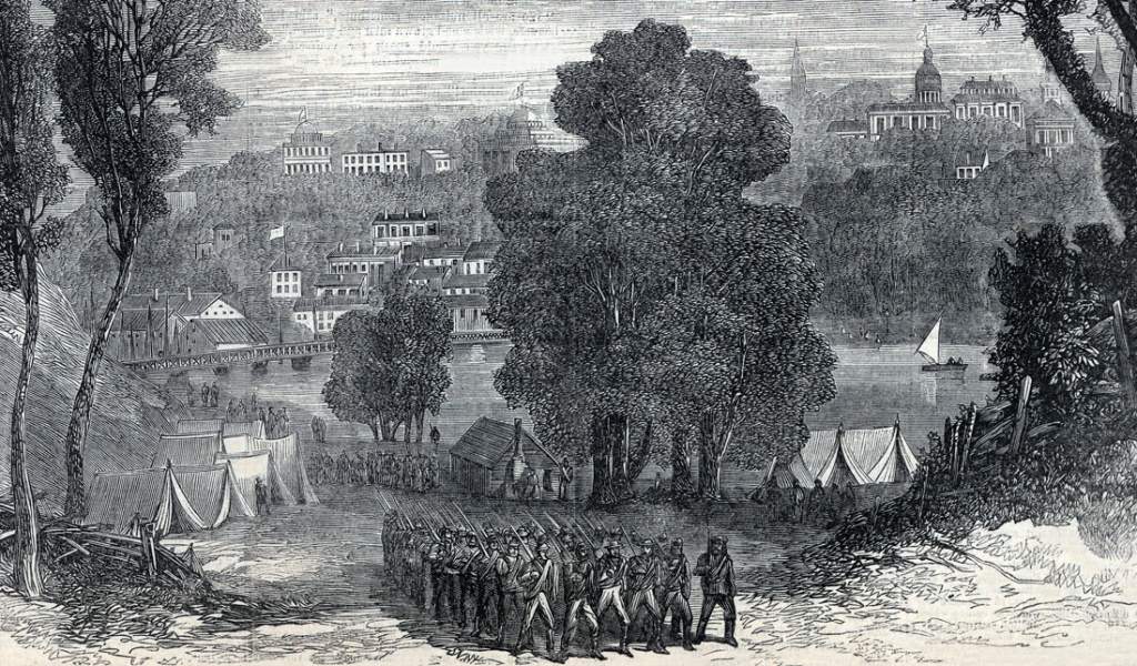 Petersburg, Virginia, September 1864, from the north bank of the Appomattox River, artist's impression