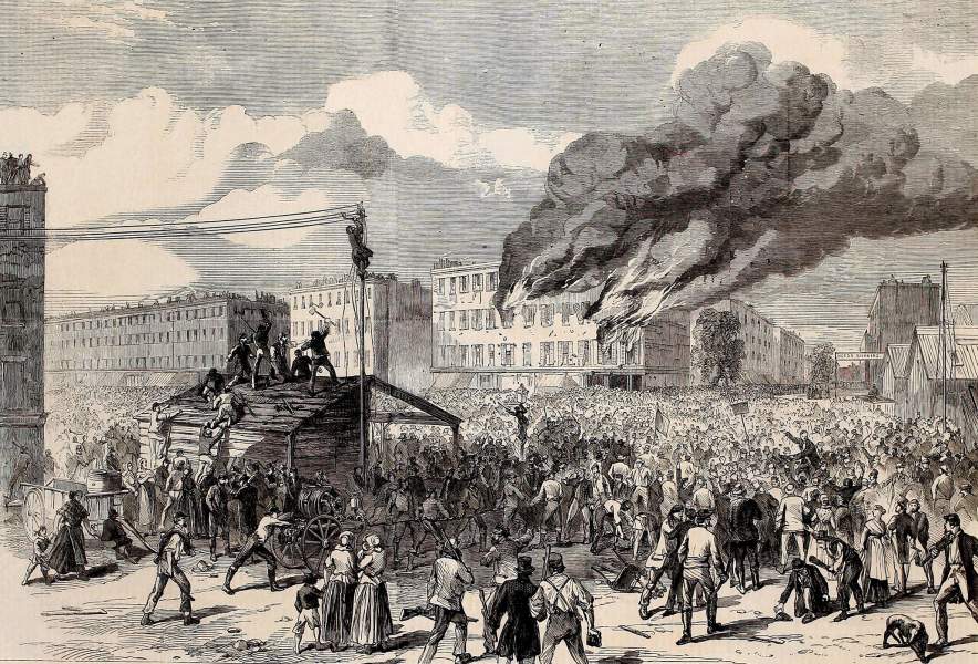 Burning the Provost Marshal's Office, New York City, British artist's impression, zoomable image