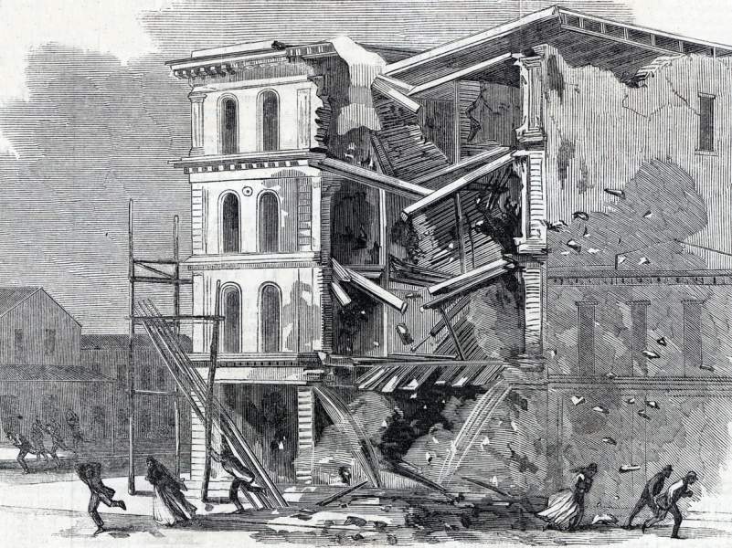 Scene at Third and Mission Streets, San Francisco Earthquake, October 8, 1865, artist's impression