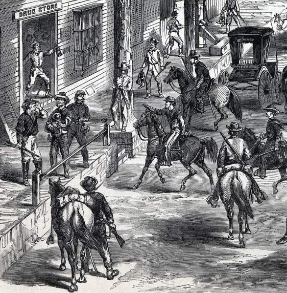 Confederate cavalry foraging raid into New Windsor, Maryland,  July 9, 1864, artist's impression, detail