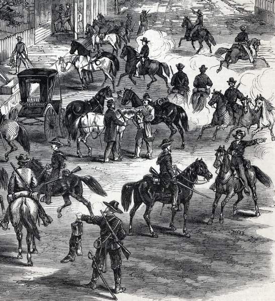 Confederate cavalry foraging raid into New Windsor, Maryland,  July 9, 1864, artist's impression, further detail