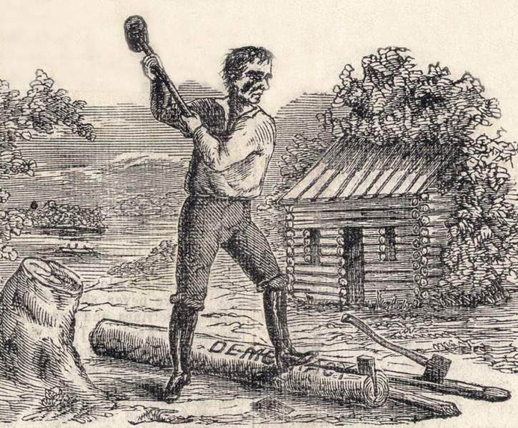 Abraham Lincoln as "Railsplitter."  Cartoon image from masthead of The Railsplitter, 1860