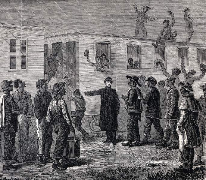 African-American recruits for the Union's Army of the Mississippi, April, 1864, artist's impression, detail