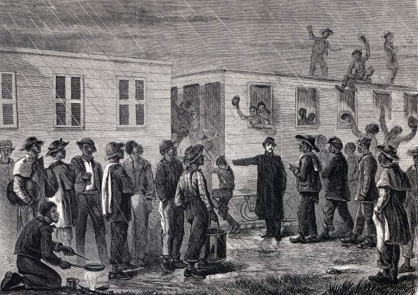 African-American recruits for the Union's Army of the Mississippi, April, 1864, artist's impression, zoomable image
