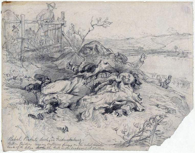 Rebel Pickets killed at Fredericksburg, Virginia, December 1862, original sketch