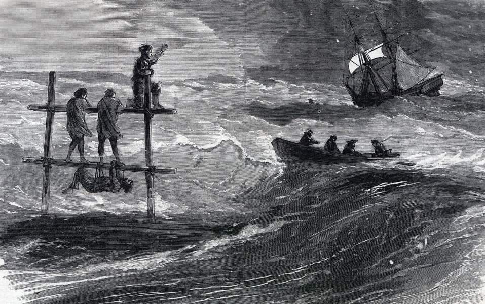 Rescue of survivors of the schooner "Enigma" in the Caribbean, November 4, 1865, artist's impression