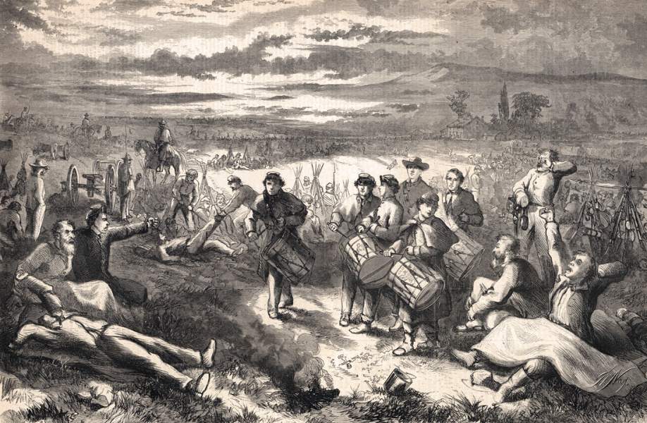 "Reveille," early morning in a Union camp, July 1863, artist's impression