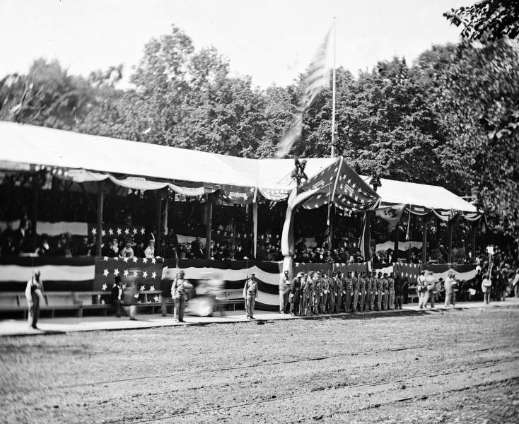 Reviewing Stand with waiting guests. the Grand Review of the Army, Washington DC, May 23-24, 1865, zoomable image