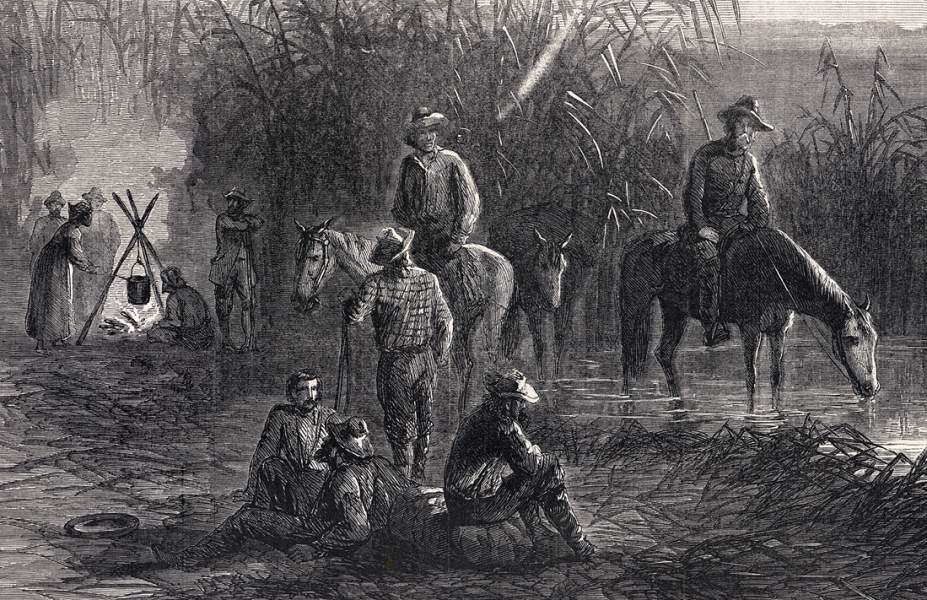 "Union Refugees in the Swamps of Louisiana," Harper's Weekly, artist's impression, May 1864, detail