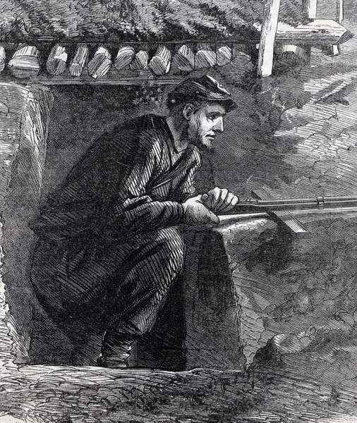 Hardened Union Rifle-Pit, Siege of Petersburg, Virginia, November 1864, artist's impression, detail