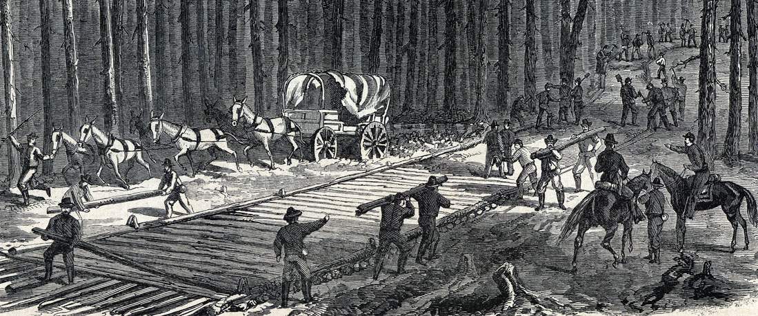 Union road construction during the siege of Petersburg, Virginia, September, 1864, artist's impression, detail