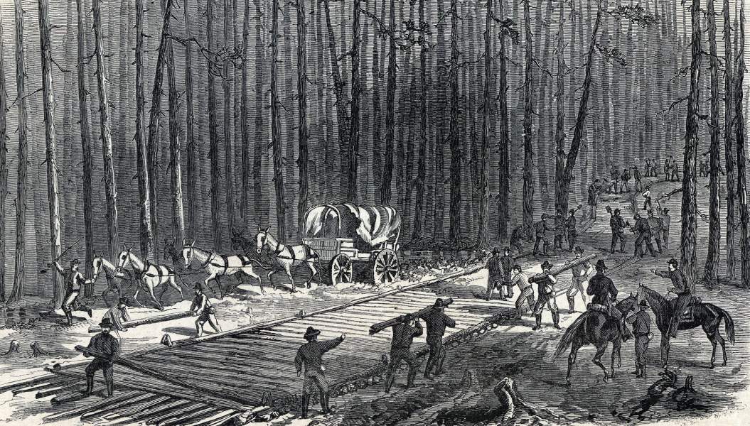 Union road construction during the siege of Petersburg, Virginia, September, 1864, artist's impression, zoomable image