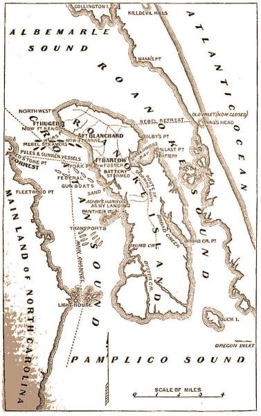 Roanoke Island, Virginia, 1862, battle map