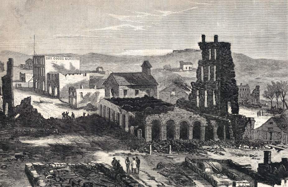 Ruins of Lawrence, Kansas, August 1863, artist's impression, zoomable image