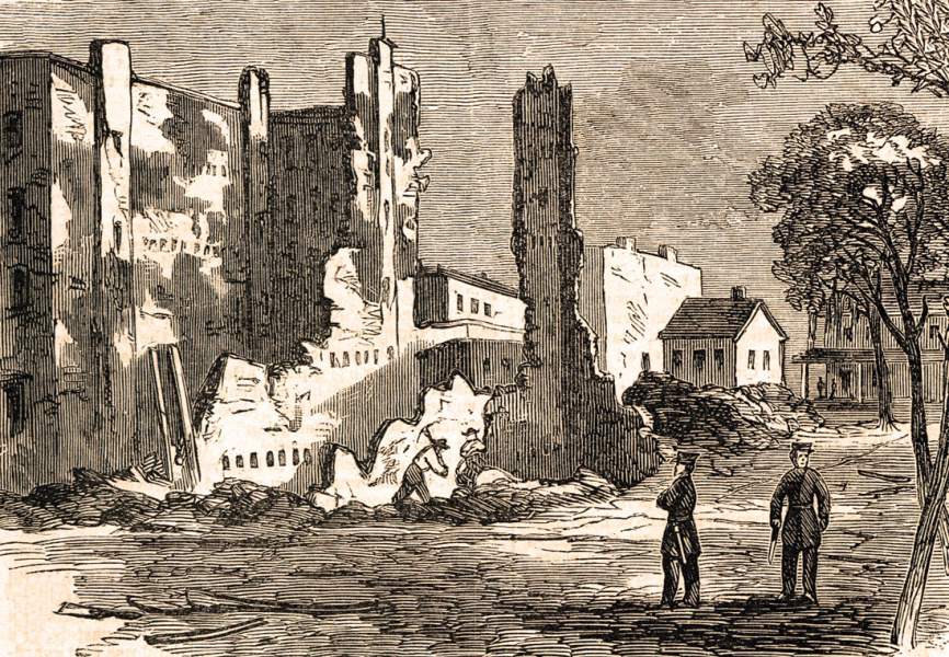 Ruins of the Provost Marshal's Office, New York City, July 14, 1863, artist's impression