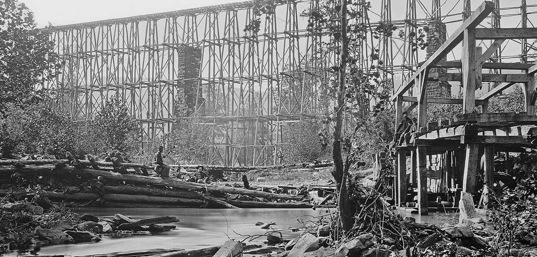Rebuilt trestle bridge over Running Water Creek, near Chattanooga, Tennessee, October-November 1863, detail