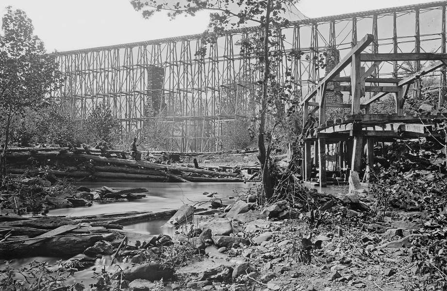 Rebuilt trestle bridge over Running Water Creek, near Chattanooga, Tennessee, October-November 1863, zoomable image