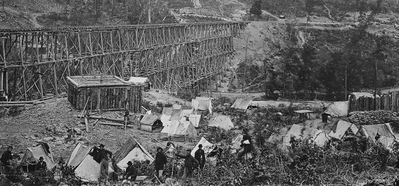 Union camp, Running Water Creek Bridge, near Chattanooga, Tennessee, October-November 1863, zoomable image, detail