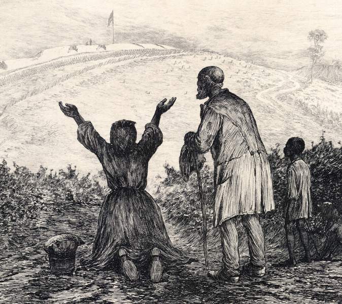 "The Sanctuary" Edwin Forbes, copper plate etching, 1876, detail