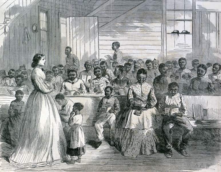 Classroom, Freedmen's Primary School, Vicksburg, Mississippi, May 1866, artist's impression, zoomable image